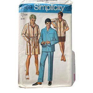 60s Simplicity 8369 Pajama Pattern Size Medium Two Lengths and Sleepcoat CUT
